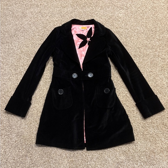 Tulle Jackets & Blazers - “Tulle”, black and pink, button up jacket, suede outer with satin lining